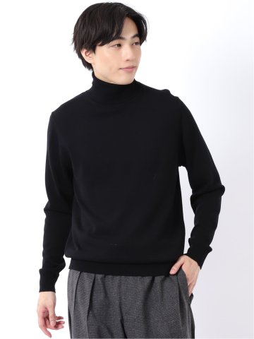 ニット プルオーバー メンズ 長袖 ストレッチ ウォッシャブル タートルネック セーター ウール シルク