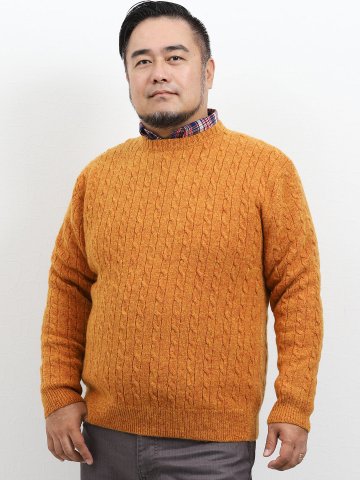 【大きいサイズ】グランバック/GRAND-BACK ウール100%無地ケーブルクルーネックセーター
