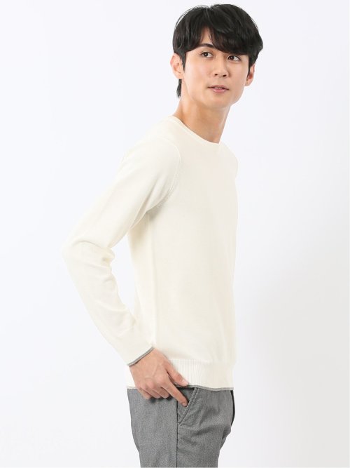 ウォッシャブル ウール混 クルーネックニット