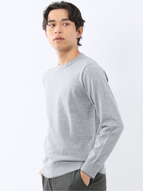 ウォッシャブル ウール混 クルーネックニット