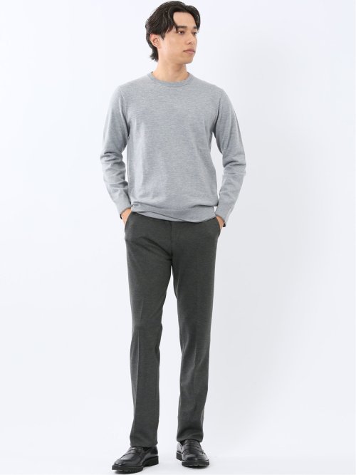 ウォッシャブル ウール混 クルーネックニット