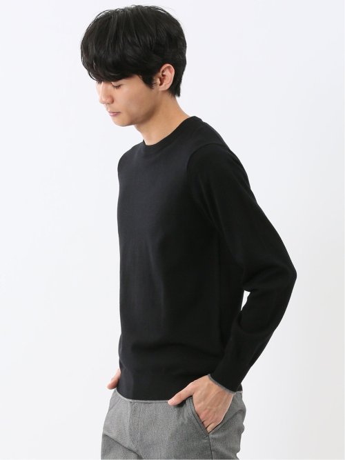 ウォッシャブル ウール混 クルーネックニット