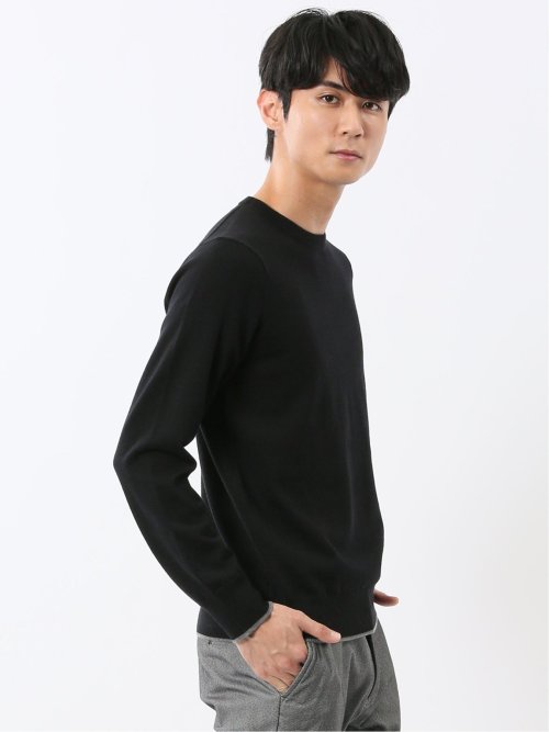 ウォッシャブル ウール混 クルーネックニット