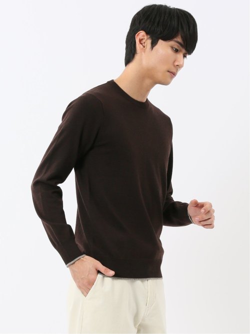 ウォッシャブル ウール混 クルーネックニット