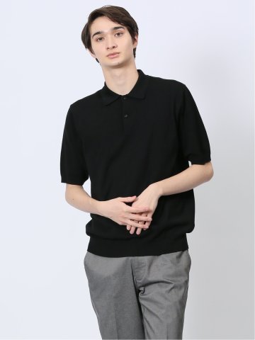 ウォッシャブル 綿混ニット ポロシャツ