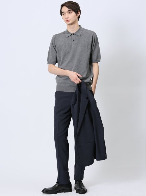 ウォッシャブル 綿混ニット ポロシャツ
