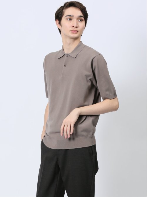 ウォッシャブル 綿混ニット ポロシャツ