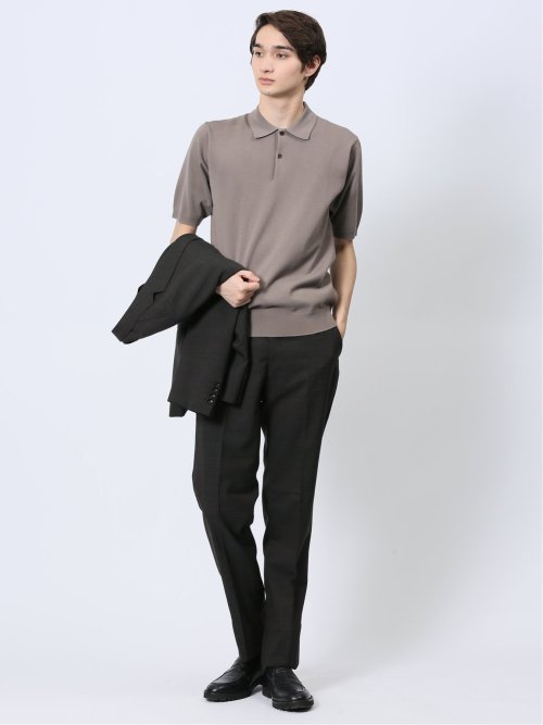 ウォッシャブル 綿混ニット ポロシャツ