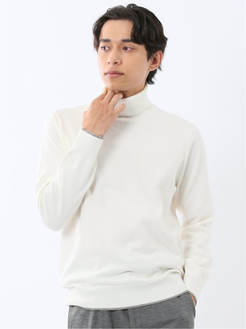 ウォッシャブル ウール混 タートルネックニット