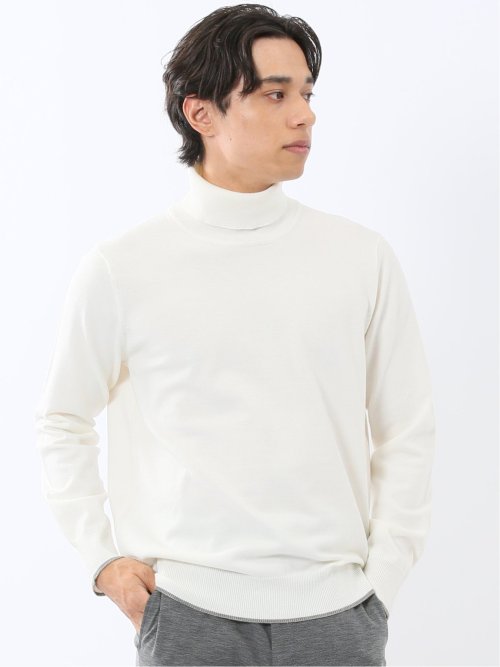 ウォッシャブル ウール混 タートルネックニット