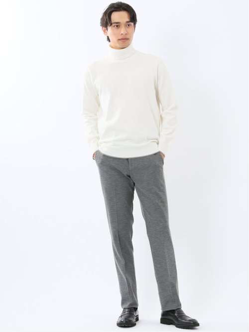 ウォッシャブル ウール混 タートルネックニット