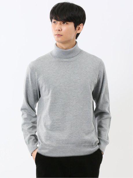 ウォッシャブル ウール混 タートルネックニット