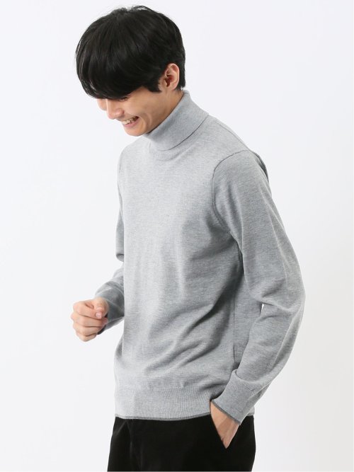 ウォッシャブル ウール混 タートルネックニット
