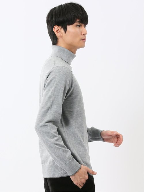 ウォッシャブル ウール混 タートルネックニット