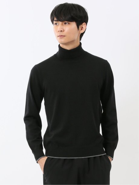 ウォッシャブル ウール混 タートルネックニット