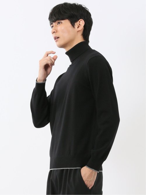 ウォッシャブル ウール混 タートルネックニット