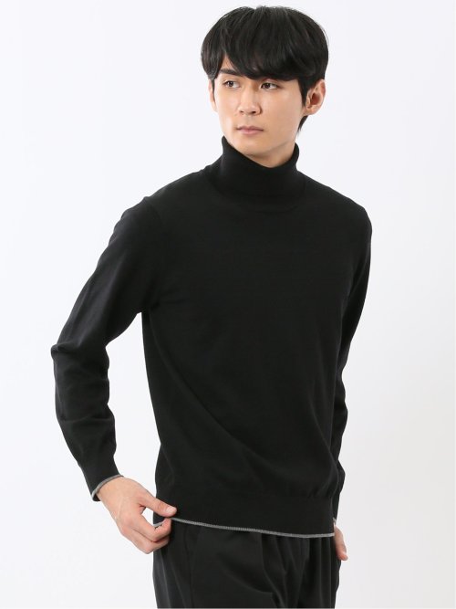 ウォッシャブル ウール混 タートルネックニット