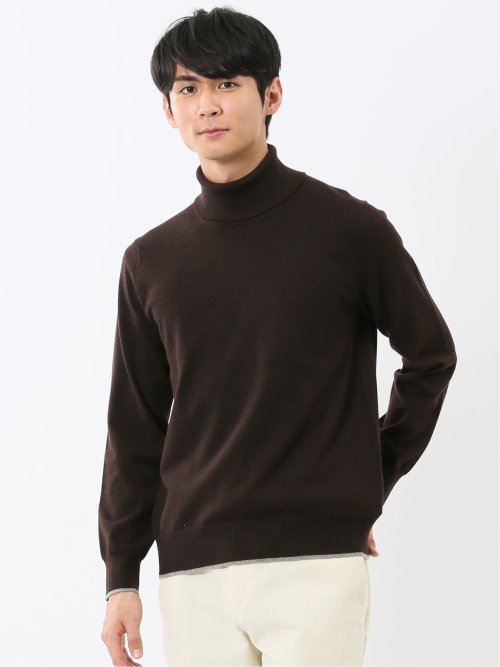 ウォッシャブル ウール混 タートルネックニット