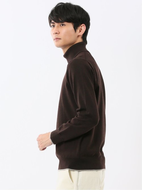 ウォッシャブル ウール混 タートルネックニット