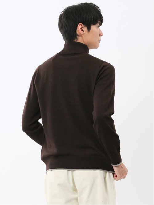 ウォッシャブル ウール混 タートルネックニット