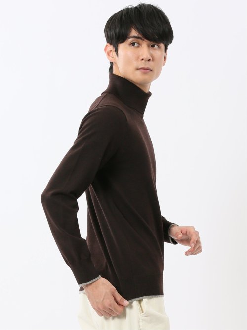 ウォッシャブル ウール混 タートルネックニット