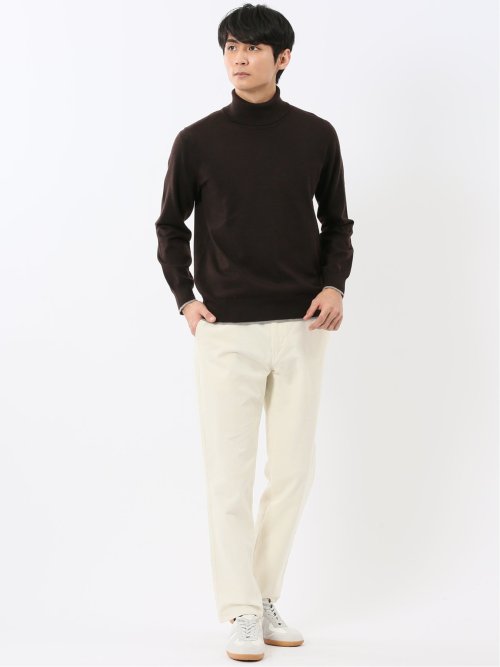 ウォッシャブル ウール混 タートルネックニット