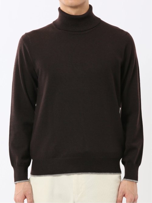 ウォッシャブル ウール混 タートルネックニット