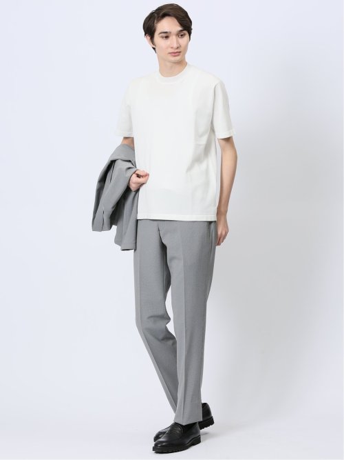 ウォッシャブル 綿混ニット クルーTシャツ