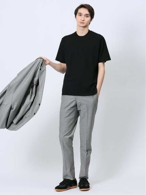 ウォッシャブル 綿混ニット クルーTシャツ