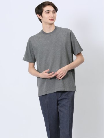 ウォッシャブル 綿混ニット クルーTシャツ