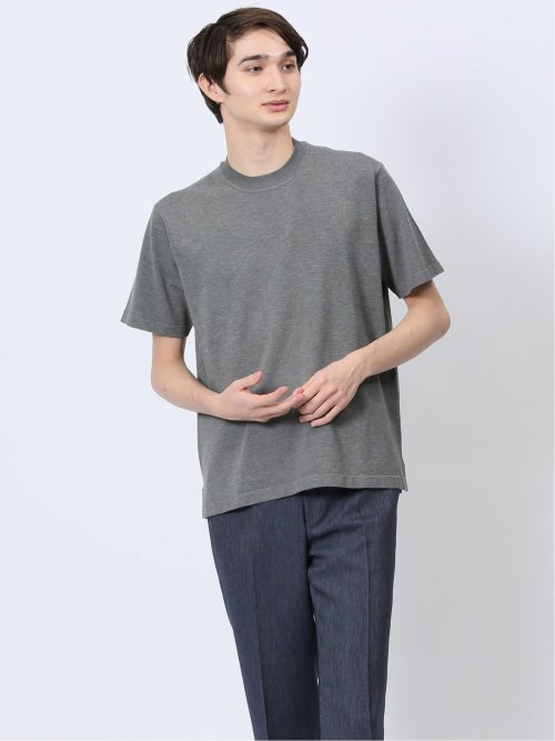 ウォッシャブル 綿混ニット クルーTシャツ