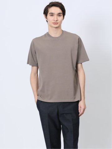 ウォッシャブル 綿混ニット クルーTシャツ