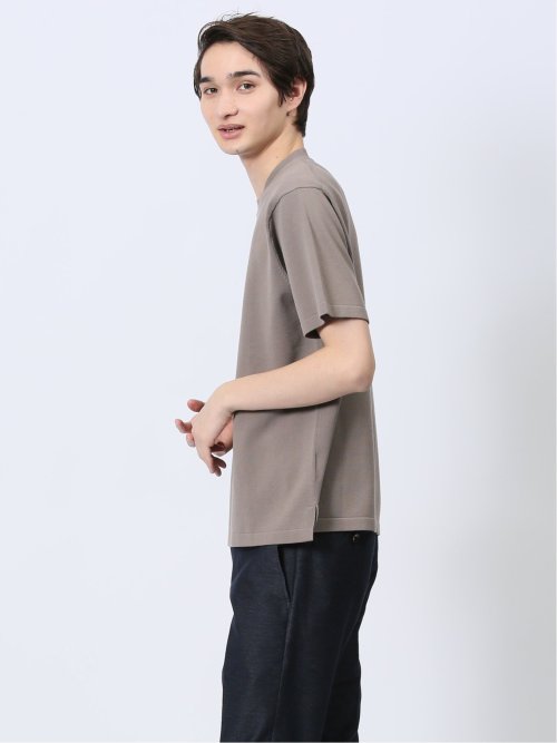 ウォッシャブル 綿混ニット クルーTシャツ