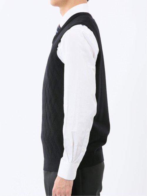 ウォッシャブル ウール混 寄せ柄 プルオーバーベスト