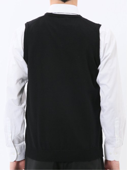 ウォッシャブル ウール混 寄せ柄 プルオーバーベスト