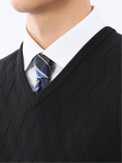 ウォッシャブル ウール混 寄せ柄 プルオーバーベスト