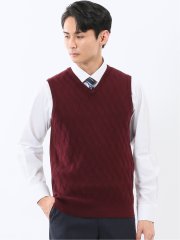 ウォッシャブル ウール混 寄せ柄 プルオーバーベスト