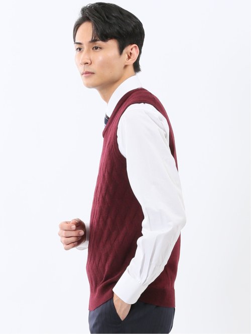 ウォッシャブル ウール混 寄せ柄 プルオーバーベスト