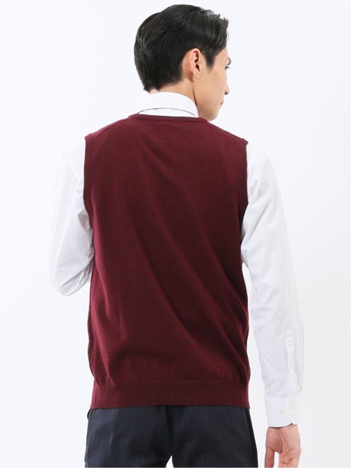 ウォッシャブル ウール混 寄せ柄 プルオーバーベスト