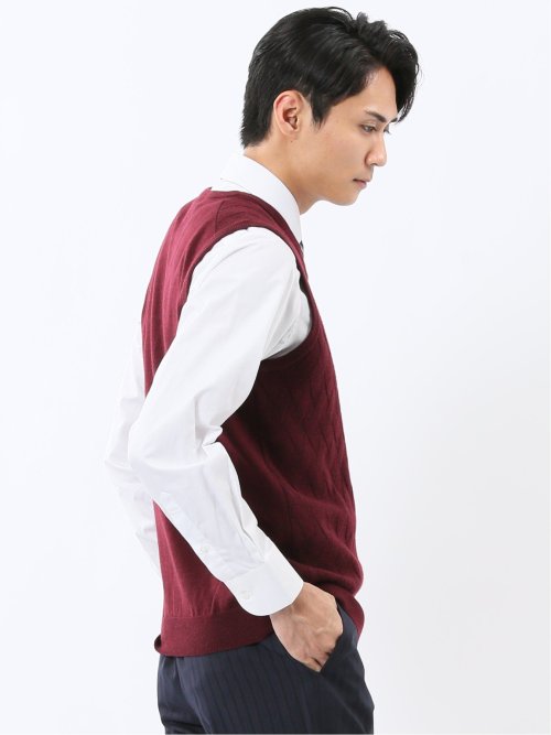 ウォッシャブル ウール混 寄せ柄 プルオーバーベスト