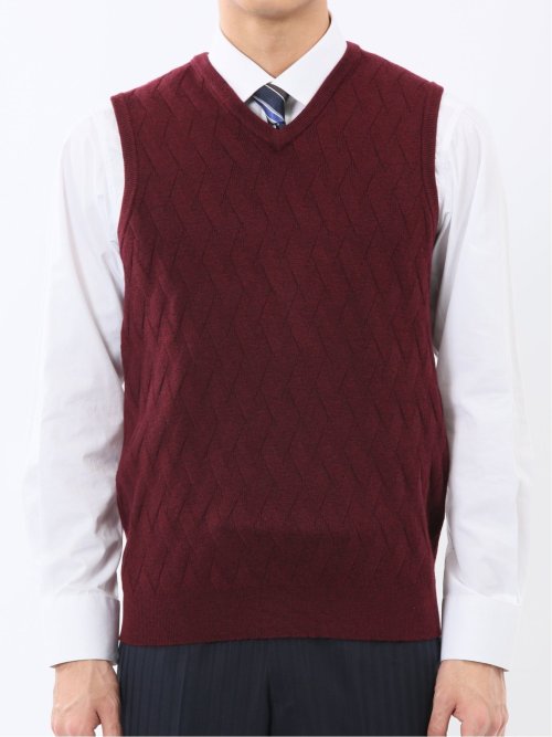 ウォッシャブル ウール混 寄せ柄 プルオーバーベスト