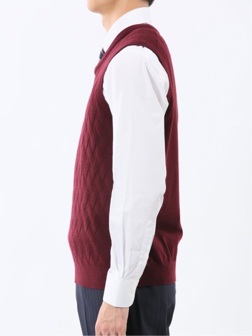 ウォッシャブル ウール混 寄せ柄 プルオーバーベスト