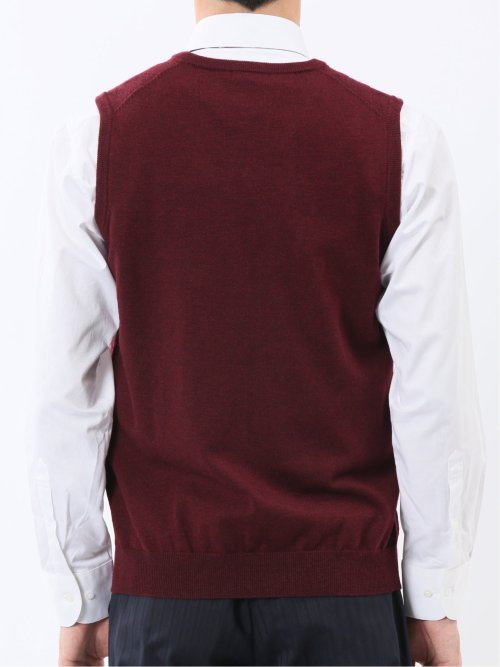 ウォッシャブル ウール混 寄せ柄 プルオーバーベスト