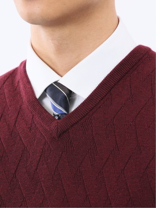 ウォッシャブル ウール混 寄せ柄 プルオーバーベスト