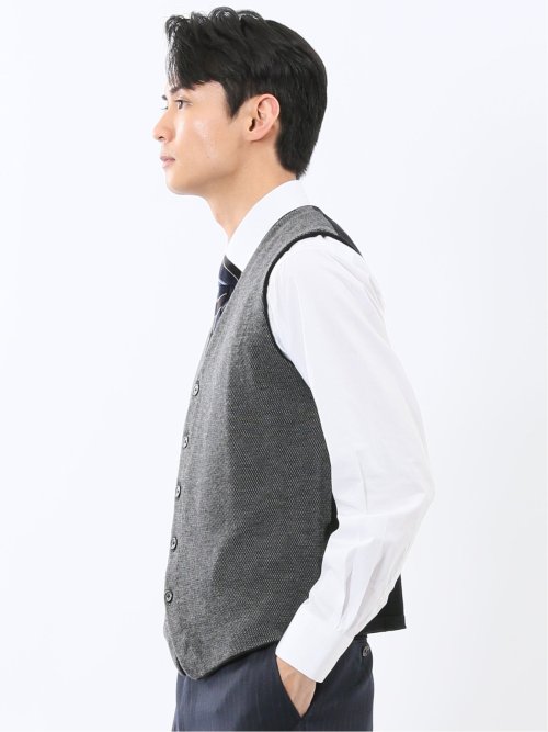 ウォッシャブル ウール混 バーズアイ 前開きベスト