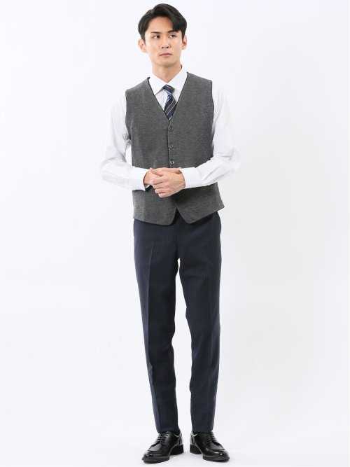 ウォッシャブル ウール混 バーズアイ 前開きベスト