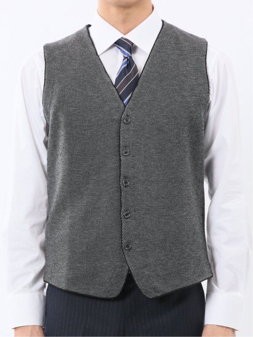 ウォッシャブル ウール混 バーズアイ 前開きベスト