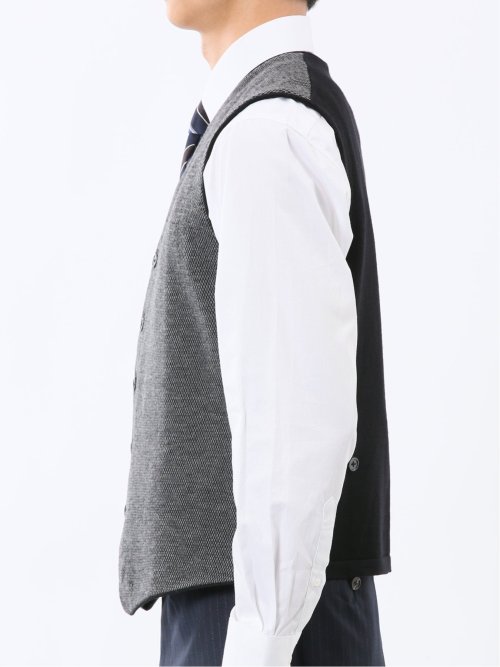 ウォッシャブル ウール混 バーズアイ 前開きベスト