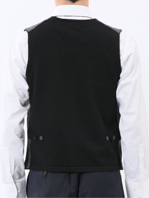 ウォッシャブル ウール混 バーズアイ 前開きベスト