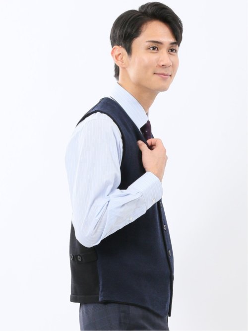 ウォッシャブル ウール混 バーズアイ 前開きベスト